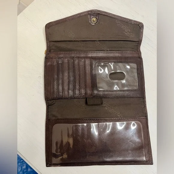 Fossil Deep Brown Pebbled Leather Tri-fold Wallet Card Slots & Zip Pockets - Picture 2 of 10